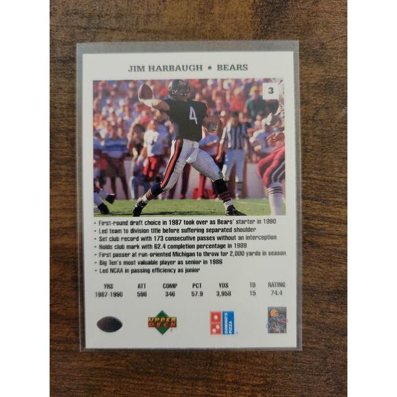 Jim Harbaugh 1991 Upper Deck Domino's Quarterback Challenge #3 - Fresh Pull - Picture 2 of 2